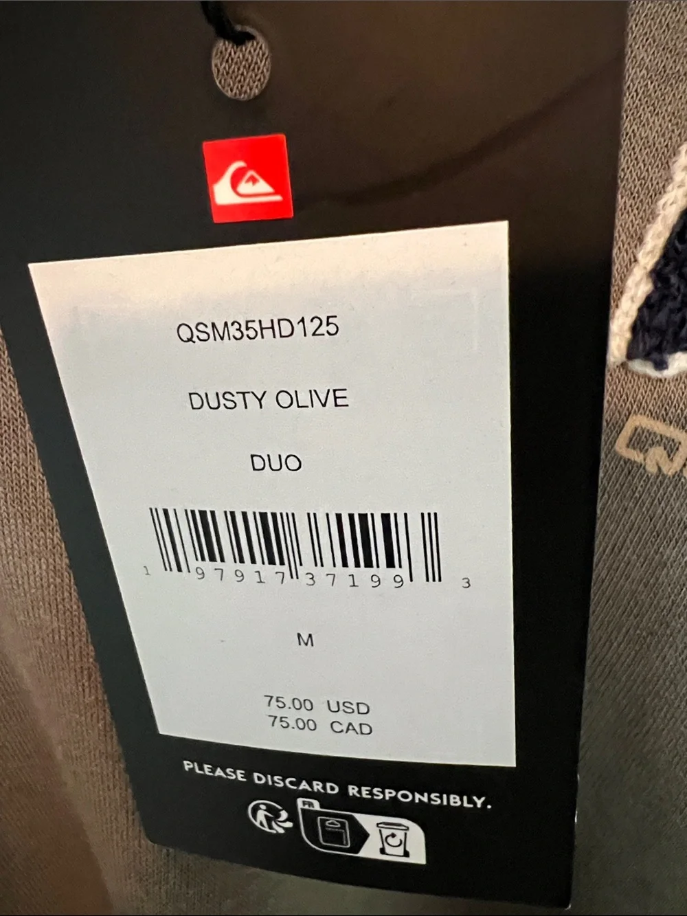 Quiksilver Dusty Olive Hooded Pullover with '1969' Patch - Picture 7 of 8
